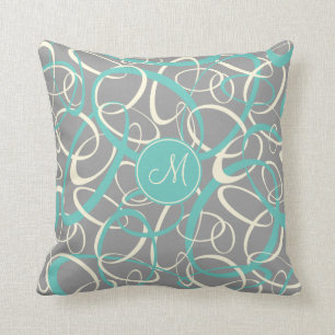 teal white loops on grey geometric pattern throw pillow