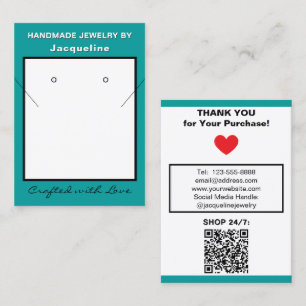 Teal White Necklace Earrings Website QR Code Business Card