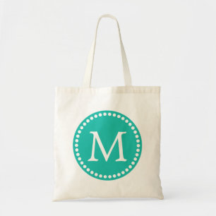 Teal & White Personalized Custom Monogram Tote Bag