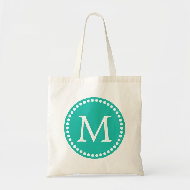Teal & White Personalized Custom Monogram Tote Bag (Front)