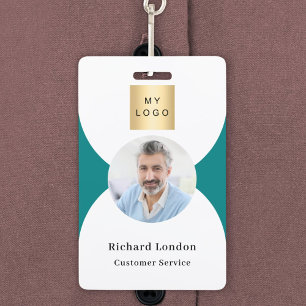 Teal white photo arch QR code business logo Badge