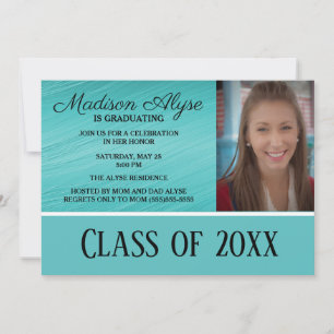 Teal White Photo Graduation Party Invitation