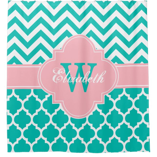 Teal White Pink Moroccan #5 Chevron 1IQRN (Front)