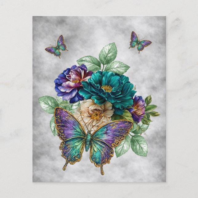 Teal White Purple Florals & Butterflies (Front)