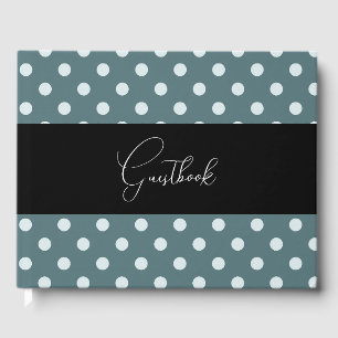Teal & White Retro Polkadots Wedding Guest Book