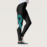 Teal & White Ribbon custom leggings<br><div class="desc">Teal with White represents cervical cancer awareness. These full colour leggings can be customized with several background colours and sizes to suit your needs!</div>