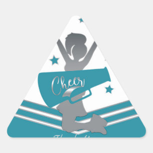 Teal White Silver Stars Cheer Cheer-leading Party Triangle Sticker