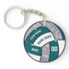 Teal, White, Silver Volleyball Keychains Your Text