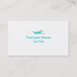 Teal white simple airplane custom business cards