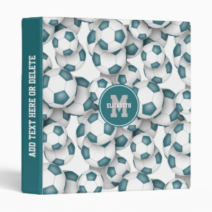 teal white soccer balls pattern sports scrapbook binder