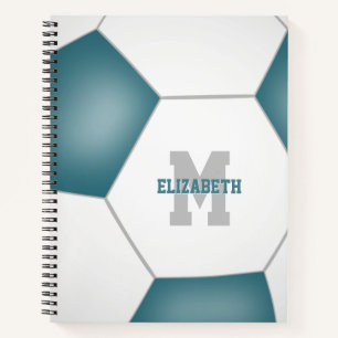 teal white soccer team colours monogrammed notebook