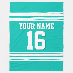 Teal White Sports Jersey Fleece Blanket