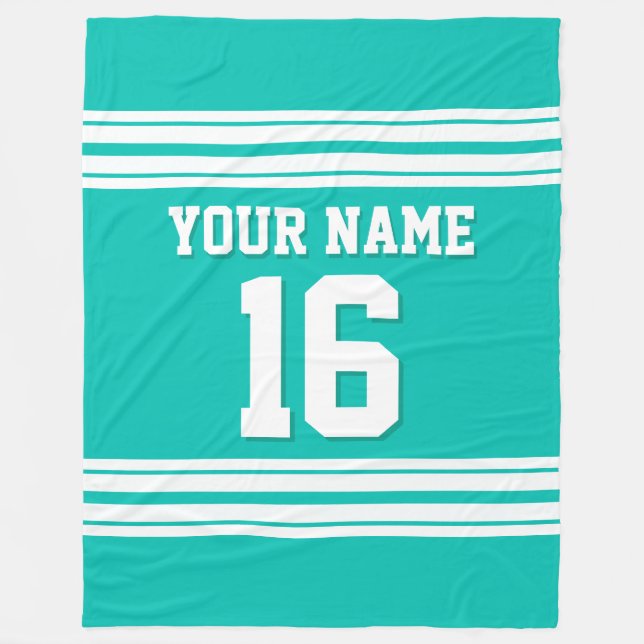 Teal White Sports Jersey Fleece Blanket (Front)