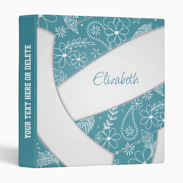 teal white sports paislies feathers volleyball binder (Front/Spine)