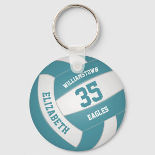teal white sports team colours volleyball keychain