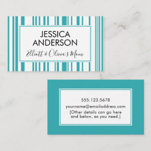 Teal & White Stripes Mommy Playdate Calling Card