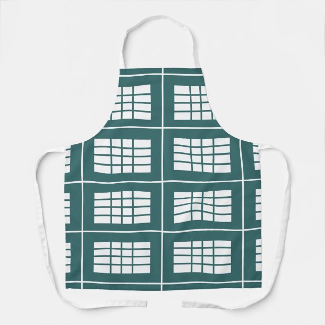 Teal White Stripes Pattern Bakery Catering Kitchen Apron (Front)