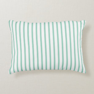 Teal White Stripes Salmon Name Accent Pillow