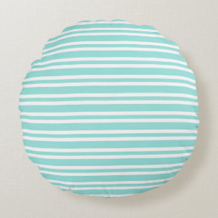 Teal White Stripes Seamless Pattern Round Pillow
