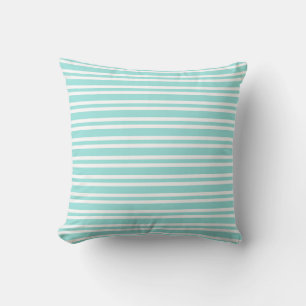 Teal White Stripes Seamless Pattern Throw Pillow
