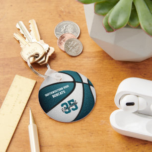 teal white team colours basketball sports gifts keychain