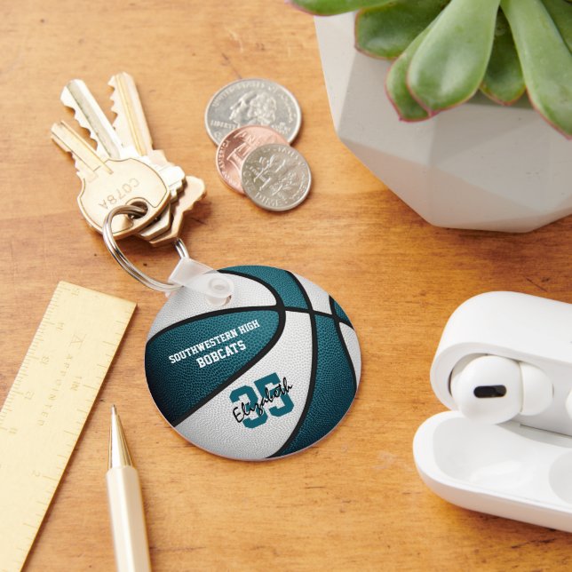 teal white team colours basketball sports gifts keychain (Desk)