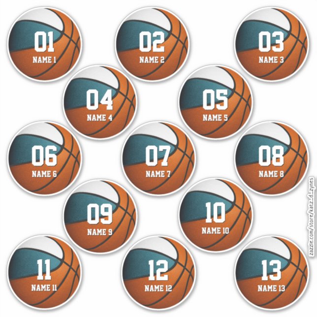 teal white team colours gifts set of 13 basketball (Front)