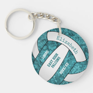 Teal white team colours girls sports volleyball keychain