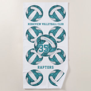 teal white team colours name girly volleyballs  beach towel