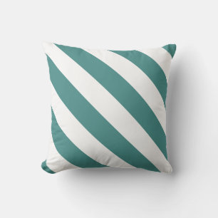Teal & White Thick Diagonal Stripes Throw Pillow