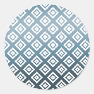 Teal White Tribal Aztec Classic Round Sticker