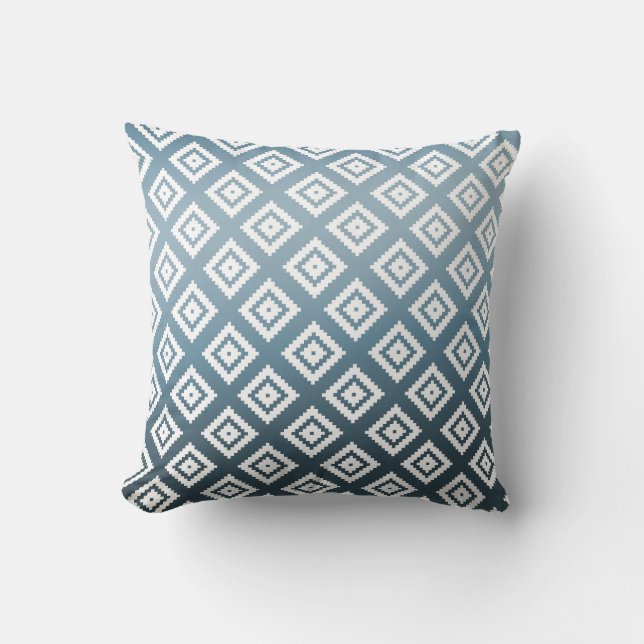 Teal White Tribal Aztec Throw Pillow (Front)