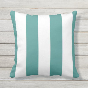 Teal & White Vertical Stripe Outdoor Throw Pillow