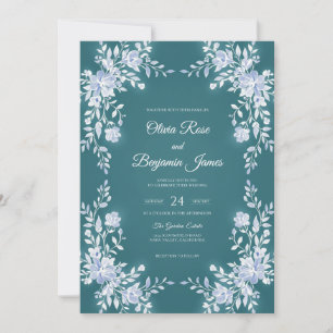 Teal White Vine Wedding Invitation