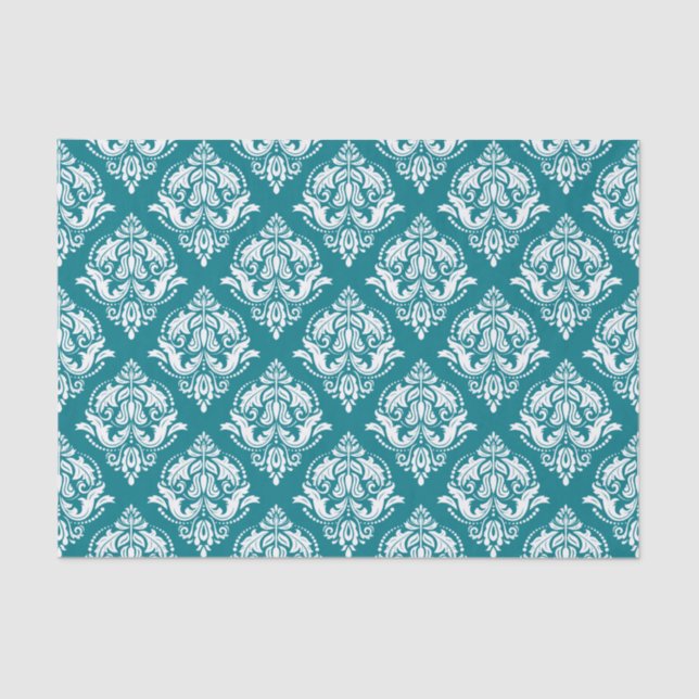 Teal & White Vintage Damasks Pattern Tissue Paper (Front)
