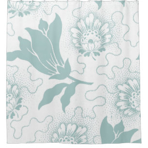 Teal White Vintage Farmhouse Style Floral Print