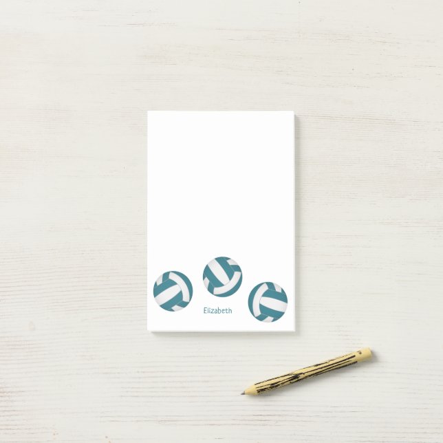 Teal white volleyballs athlete or coach name post-it notes (On Desk)