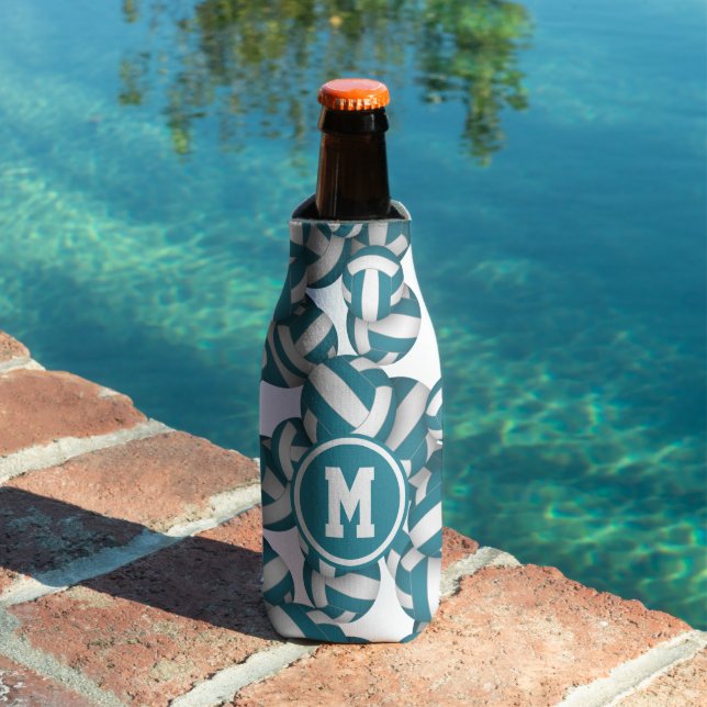 Teal white volleyballs pattern personalized  bottle cooler (In Situ Pool)