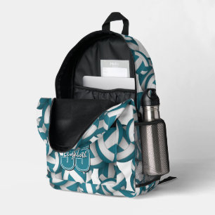 Teal white volleyballs pattern team colours  printed backpack