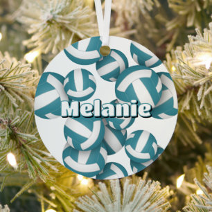 teal white volleyballs w athlete name keepsake metal ornament
