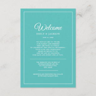 Teal White Wedding Welcome Enclosure Card