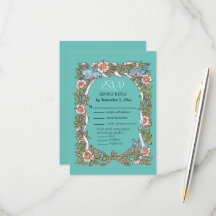 Teal Wildflower Bird Rose Border Floral Wedding