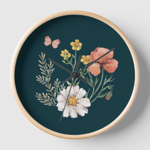 Teal Wildflower  Clock
