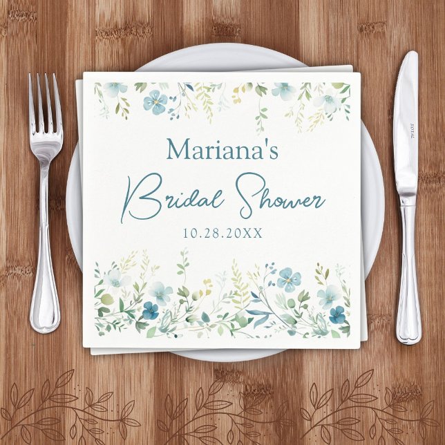 Teal Wildflowers Floral Bridal Shower Napkin (Creator Uploaded)