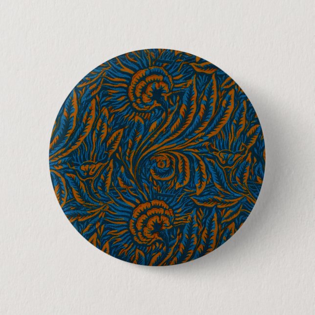 Teal William Morris Style Acanthus Leaf Botanical 2 Inch Round Button (Front)