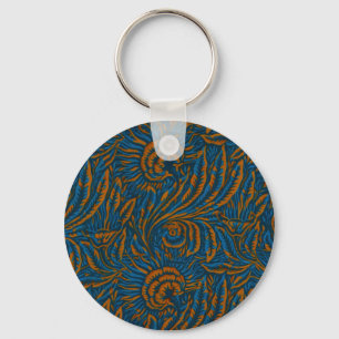 Teal William Morris Style Acanthus Leaf Botanical Keychain