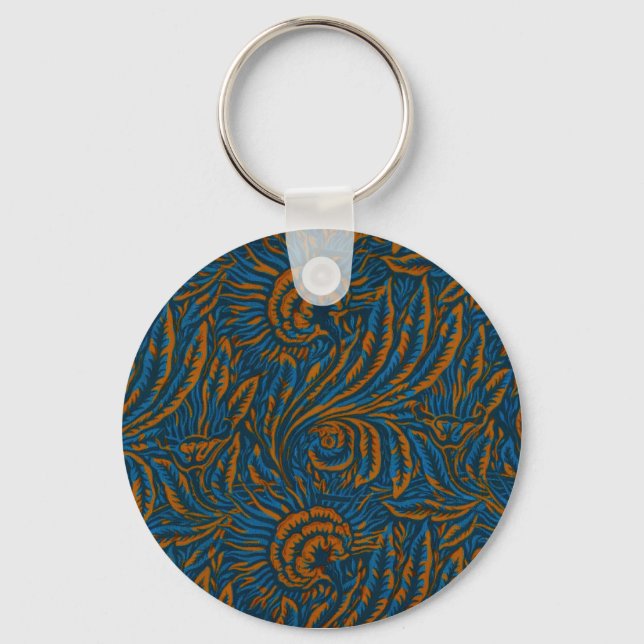 Teal William Morris Style Acanthus Leaf Botanical Keychain (Front)