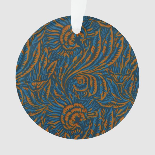 Teal William Morris Style Acanthus Leaf Botanical Ornament (Front)
