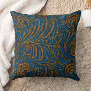 Teal William Morris Style Acanthus Leaf Botanical Throw Pillow