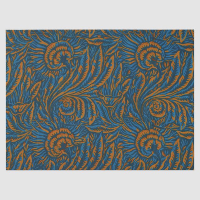 Teal William Morris Style Acanthus Leaf Botanical Tissue Paper (Front)